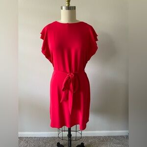 LOFT Red Ruffled Tie Front Sheath Dress